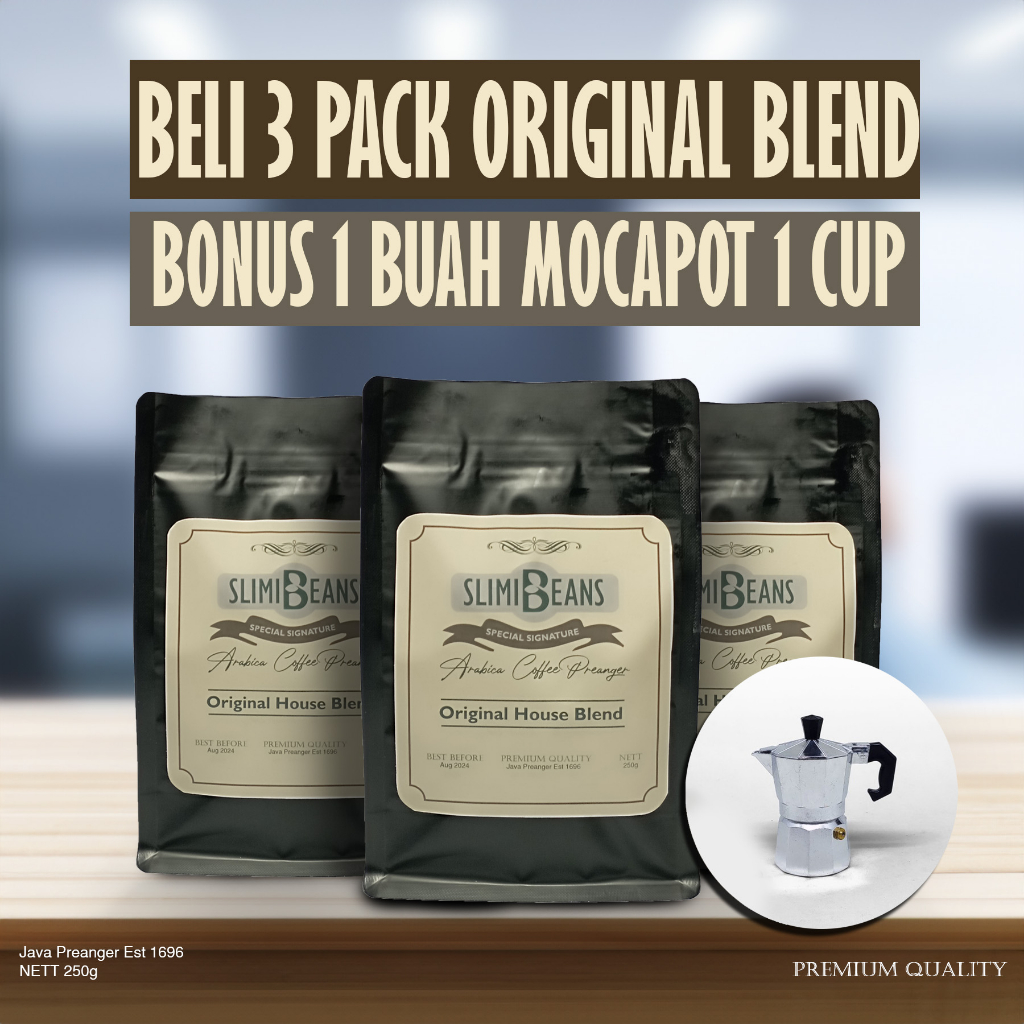 

Slimibeans Original House Blend 250gr Isi 3 Pack Bonus Moca Pot