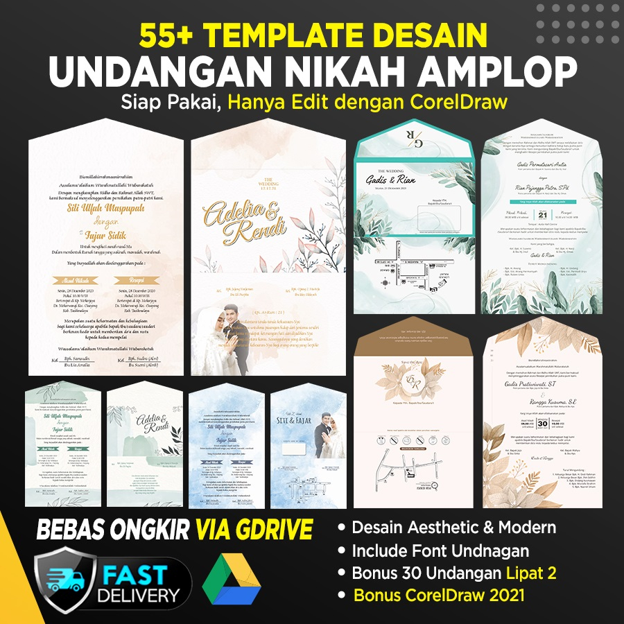 Template Undangan Pernikahan Amplop Desain Rustic Kekinian Format Corel Draw atau CDR