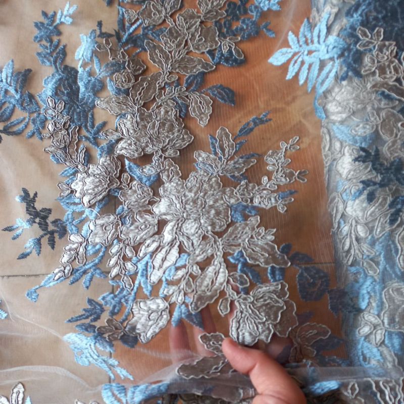 MURAHH!!! kain tile brokat bordir corneli biru salem peach hijau mint sage kuning lemon timbul tebal