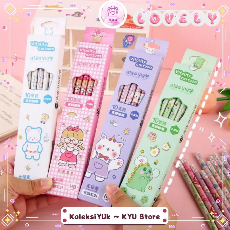 

[KYU A] SET PENSIL HB MOTIF KARAKTER CUTE (Isi 10 Pcs) / PENSIL TULIS / ALAT TULIS SEKOLAH