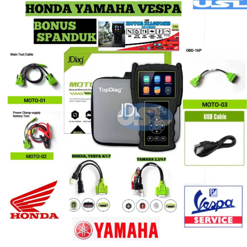 Scaner JDiag M100 Pro Motor injeksi Honda Yamaha & Universal OBD1 / OBD2
