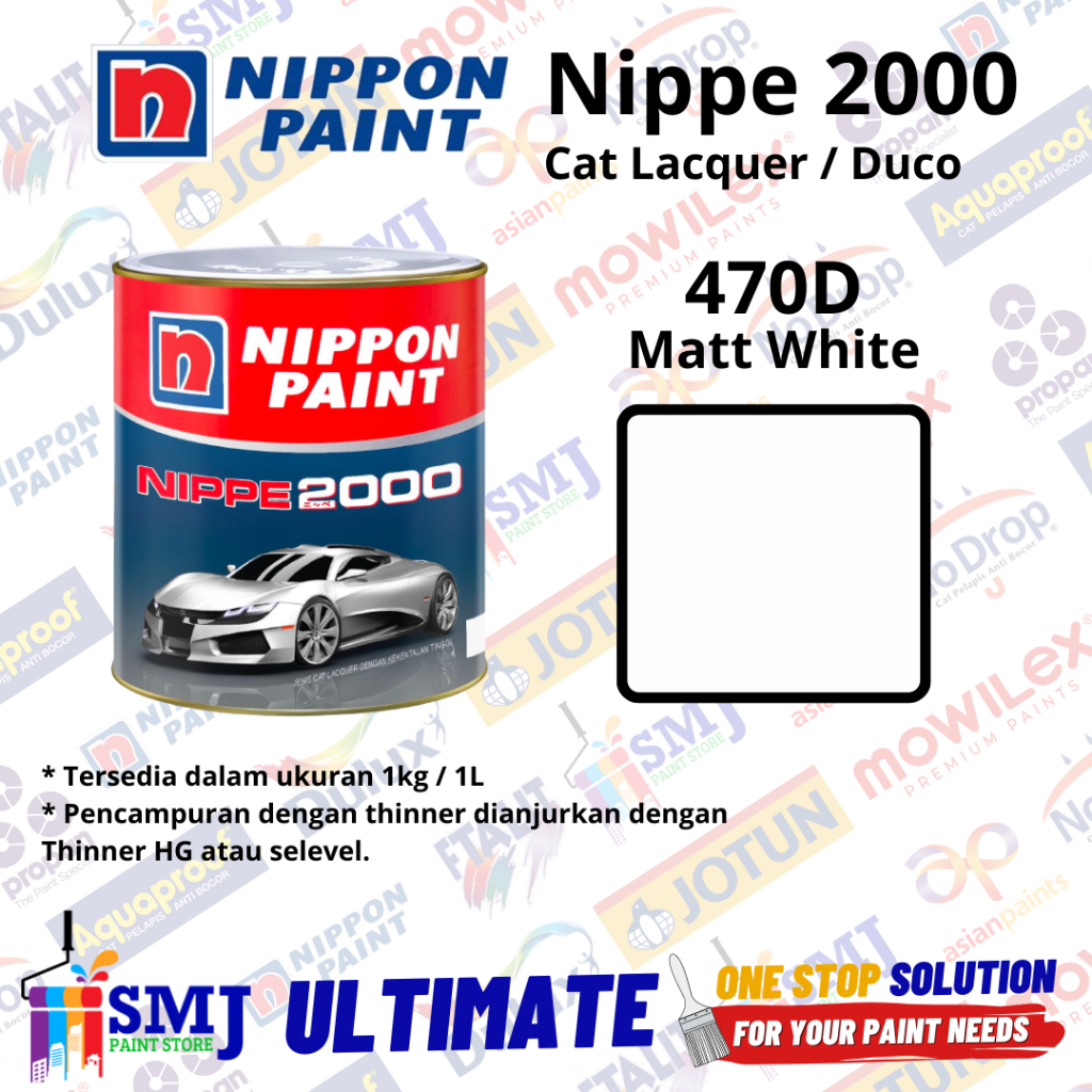 Cat Duco Mobil, Besi dan Kayu NIPPON PAINT NIPPE 2000 470D Warna Matt White / Putih Doff 1L / 1kg