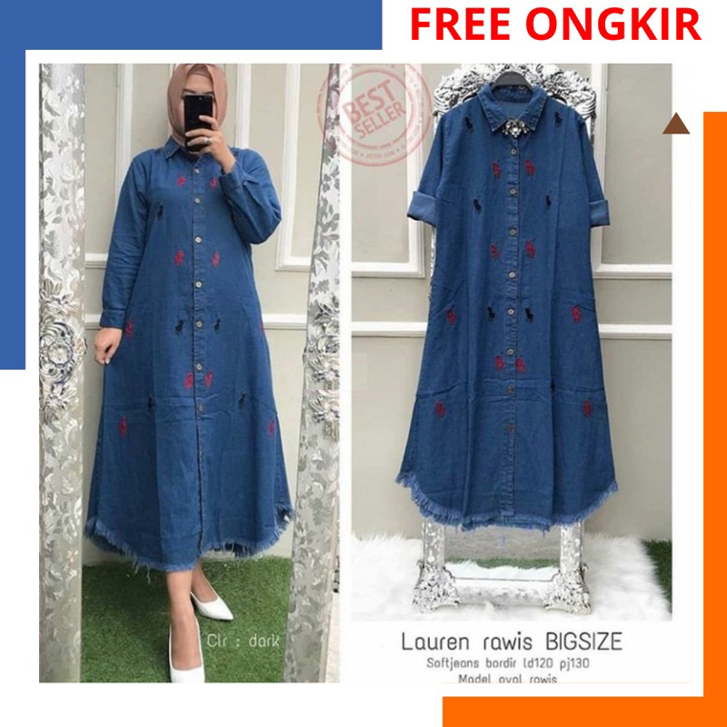 [ Bisa COD ] Atasan Tunik Jumbo Fashion Wanita Muslim Big Size Baju Jeans Ld 120 Fashion Terbaru