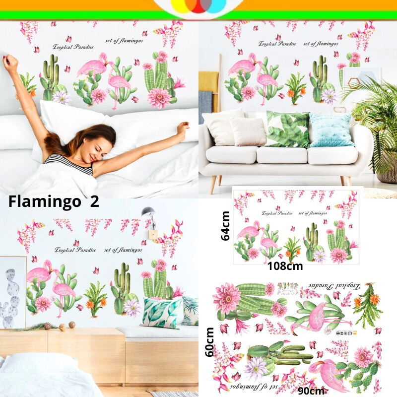 WALLSTICKER WALLSTIKER WALL SETIKER STIKER STICKER DINDING TEMBOK FLAMINGGO FLAMINGO 2 KAKTUS DEKORA