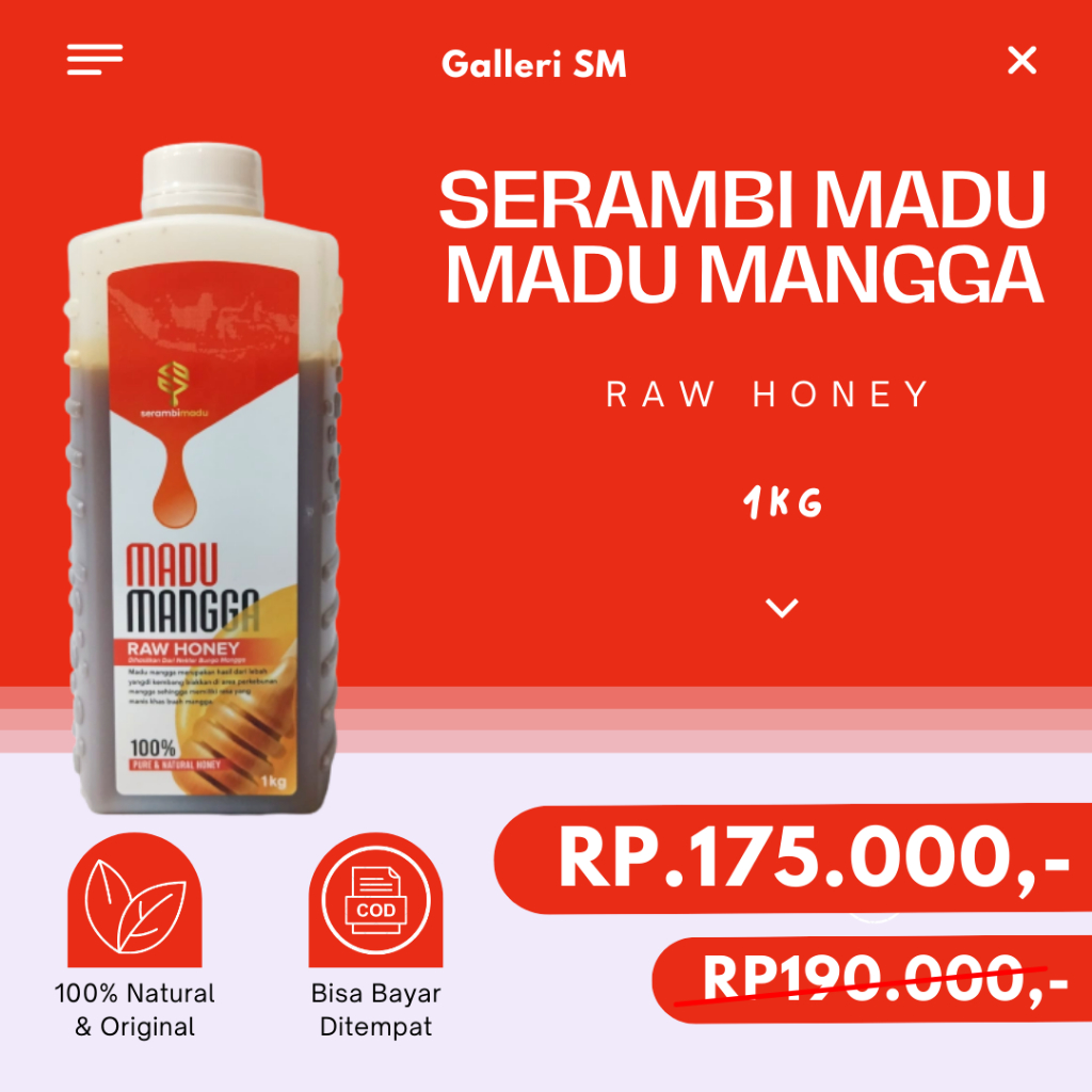 

Serambi Madu Mangga 1kg Raw Honey Dihasilkan Dari Nektar Bunga Mangga Pure & Natural Honey Madu Murni Asli