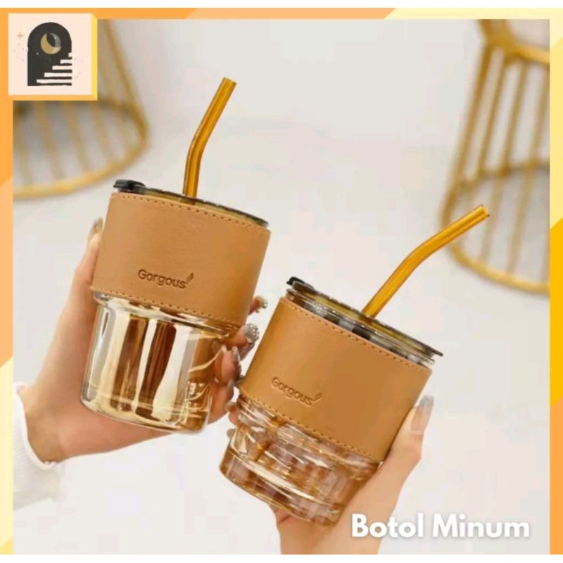 Botol/tumbler kaca estetik free sedotan
