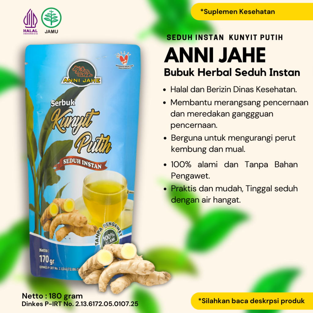 

Kunyit Putih Bubuk ANNI JAHE Minuman Herbal Seduh Instan 180 Gram