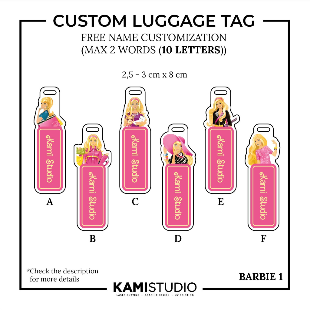 LUGGAGE TAG BARBIE  / GANTUNGAN KOPER  / GANTUNGAN TAS NAMA / BAG TAG  FILM BARBIE / KADO CUSTOM NAM