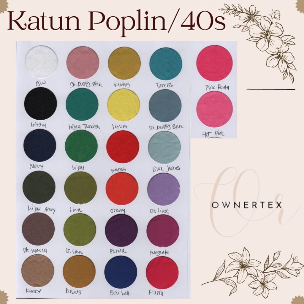 OWNERTEX - Kain Meteran KATUN POPLIN 40s / COTTON POPLINE Import (per 0.5 Meter)