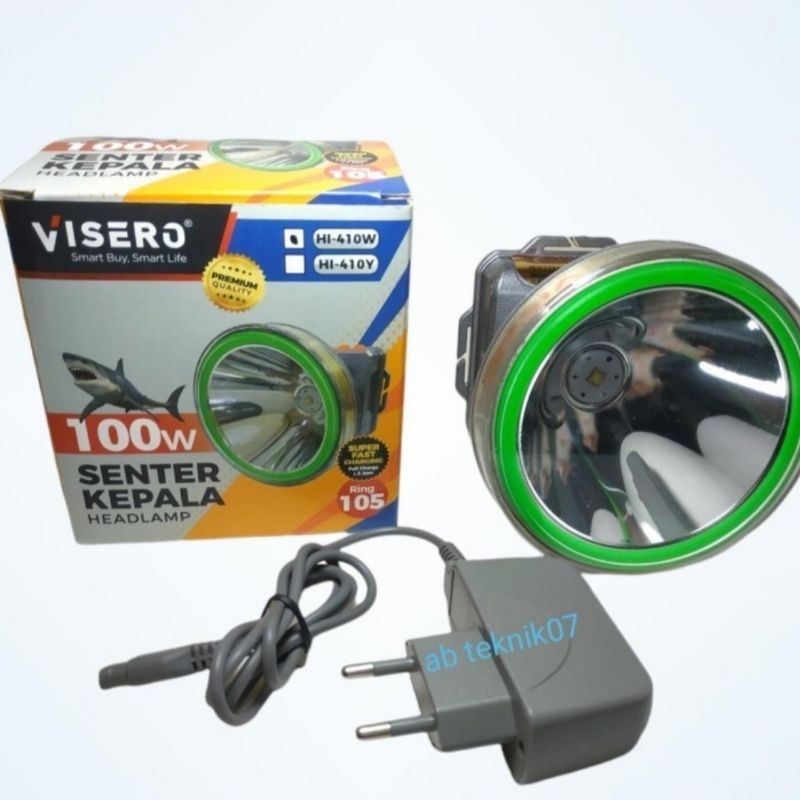 senter kepala 100 Watt visero premium ring 105 indikator baterai cahaya putih