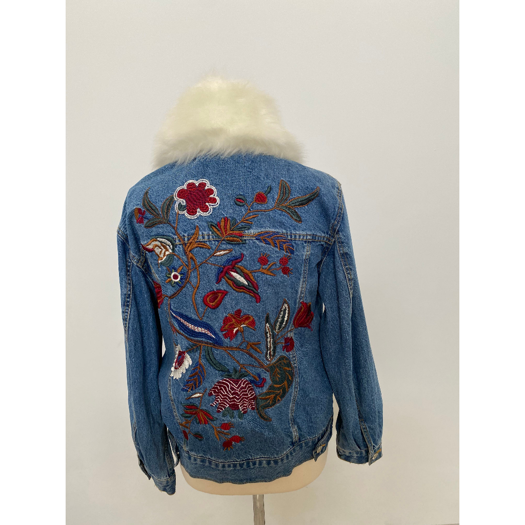 JACKET DENIM MANGO ORIGINAL JAKET JEANS FOR WOMEN BULU HANGAT BORDIR S XL JUMBO BESAR BULU HANGAT BO