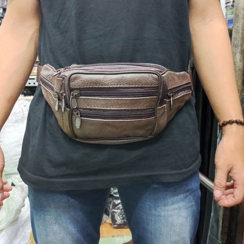 (Good) Tas Pinggang Kulit Sapi Asli Ukuran BesarTas Selempang Kulit Asli Waistbag Kulit Asli Pria