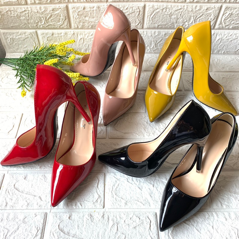 SISTER SHOES HIGH HEELS GLOSY TMT 9503 - A SEPATU TUMIT IMPORT WANITA