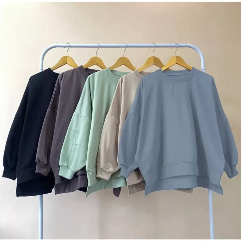 Baju Sweater Crew Neck Big Oversize Lengan Panjang Atasan Jumper Crew Neck