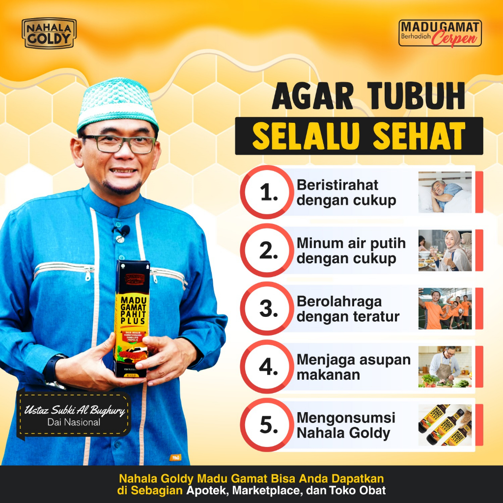 

Nahala Goldy Madu Hitam Pahit Gamat Gold Kemasan Baru