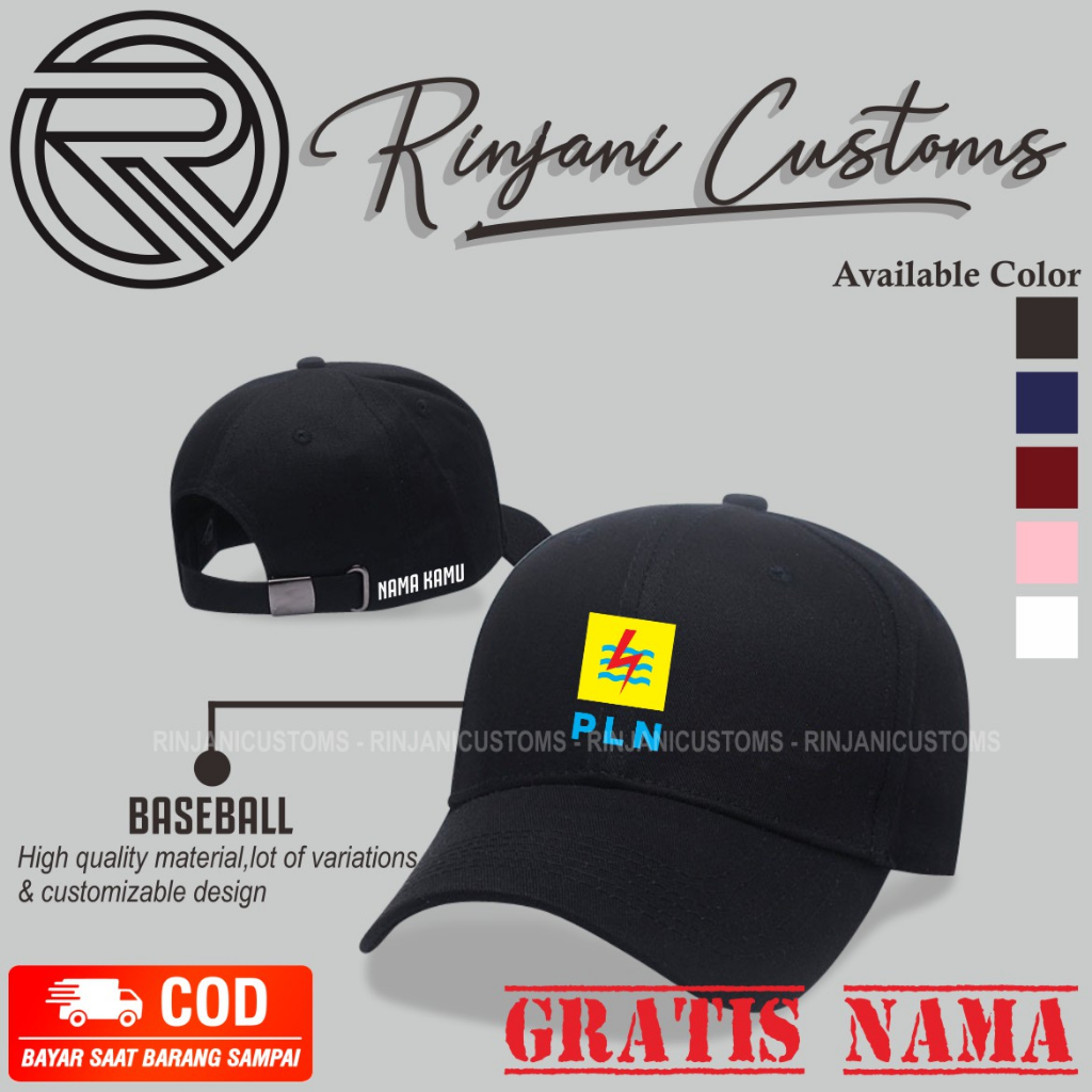 TOPI BASEBALL PLN GRATIS NAMA - TOPI BASEBALL PT PLN - TOPI BASEBALL
