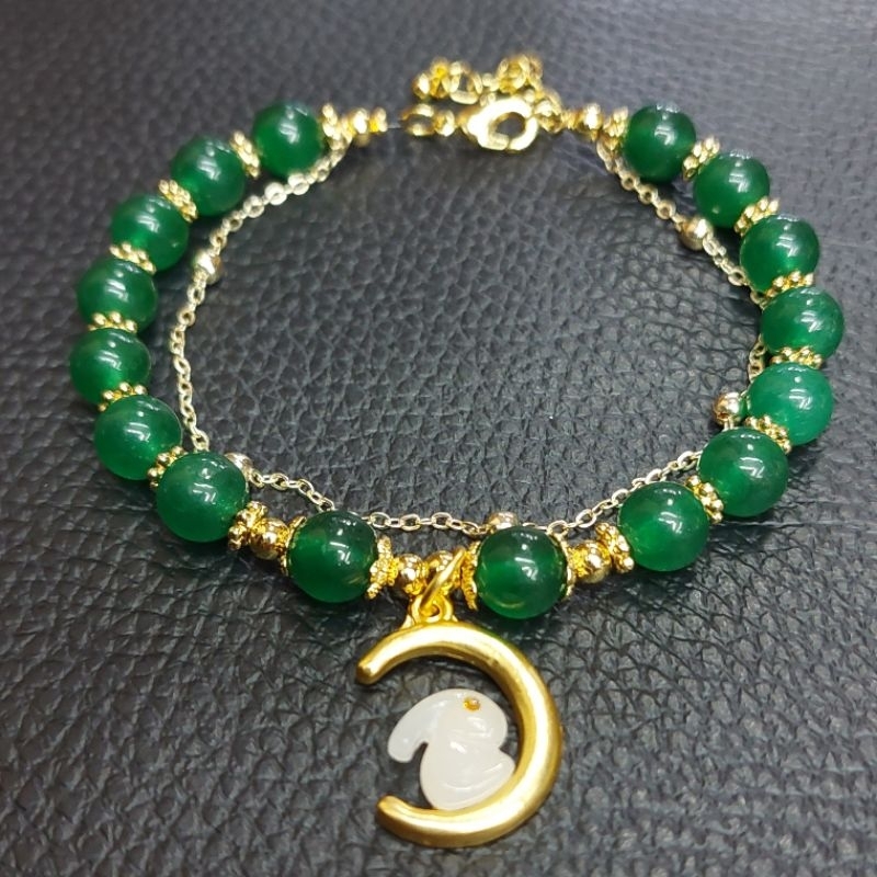 Gelang Wanita Batu Giok Dengan Manik Manik