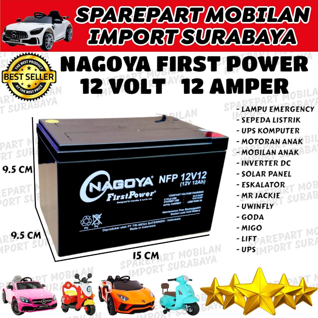 AKI KERING SPRAYER LISTRIK NAGOYA 12V 12AH LIFT MIGO SEPEDA LISTRIK MR JACKIE MOBIL MAINAN 12 VOLT 1