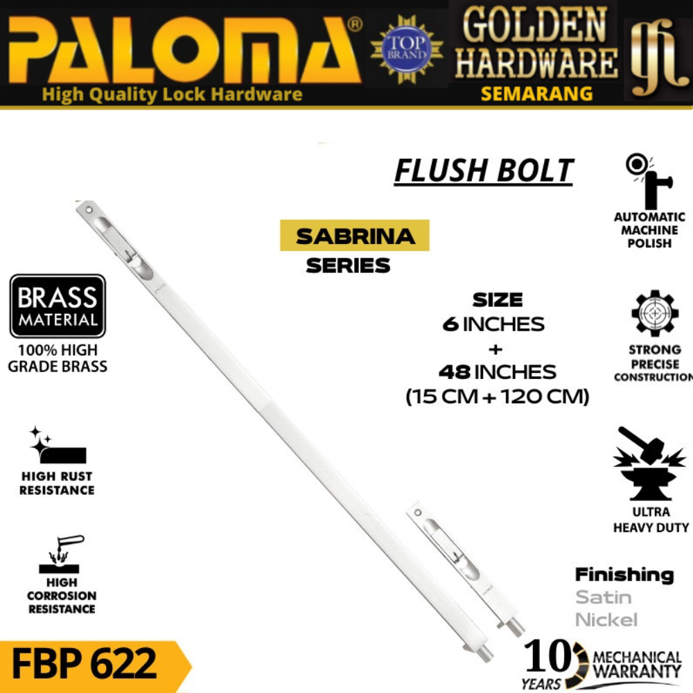 Flush Bolt PALOMA FBP 622 SABRINA 6"+48" | Grendel Tanam Slot Pintu