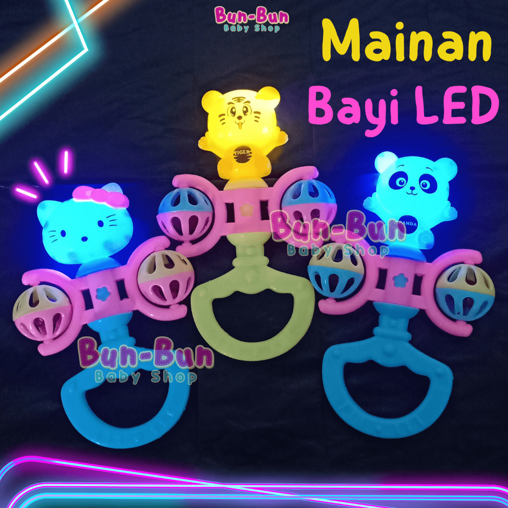 Mainan Bayi Kerincingan LED Krincingan Genggam Hello Kitty Panda Lampu Anak Edukasi Sensor Motorik B