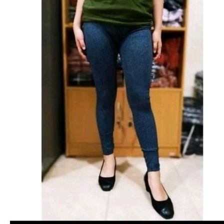 Legging Motif Jeans Wanita - Hitam