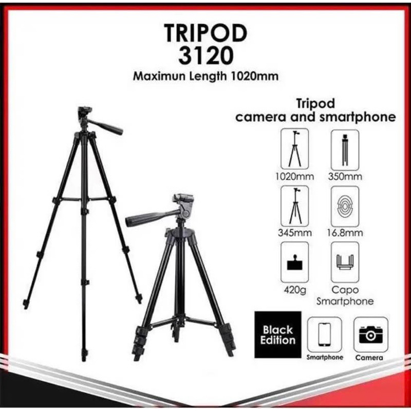 TRIPOD HITAM 3120A BLACK EDITION - Tripod Camera dan hp 1 Meter Free Holder U