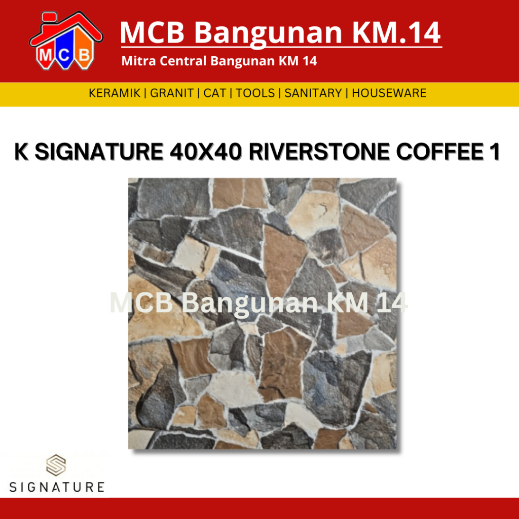 KERAMIK SIGNATURE 40X40 RIVERSTONE COFFEE - KERAMIK KASAR - KERAMIK MOTIF BATU - KERAMIK UKURAN 40X4