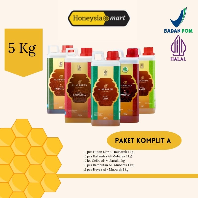 

PAKET KOMPLIT A Madu Al Mubarak 1 Pcs Hutan Liar 1kg + 1 Pcs Ceiba/Randu 1kg + 1 Pcs Hevea/Karet 1kg + 1 Pcs Rambutan 1kg + 1 Pcs Kaliandra 1kg