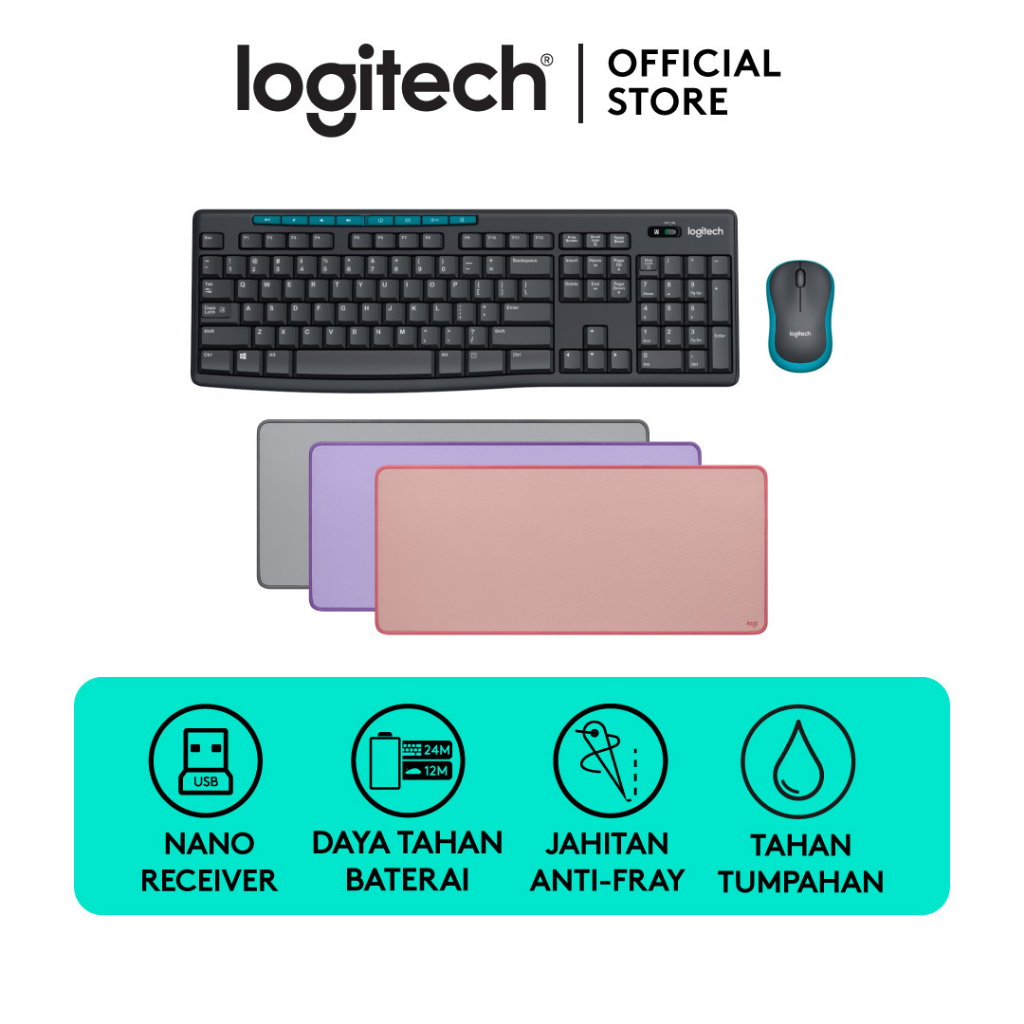 [BUNDLING] Logitech MK275 Combo Keyboard + Mouse Wireless dengan Tombol Multimedia & Desk Mat Studio