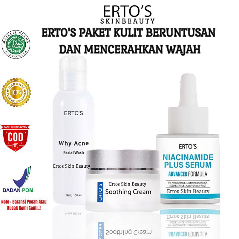 ERTOS Skincare Paket Untuk Kulit Beruntusan Dan Mencerahkan Wajah BPOM (Acne Facial Wash, Soothing C
