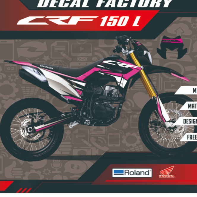 STICKER DECAL CRF150 L SUPERMOTO FULL BODY HITAM PUTIH PINK