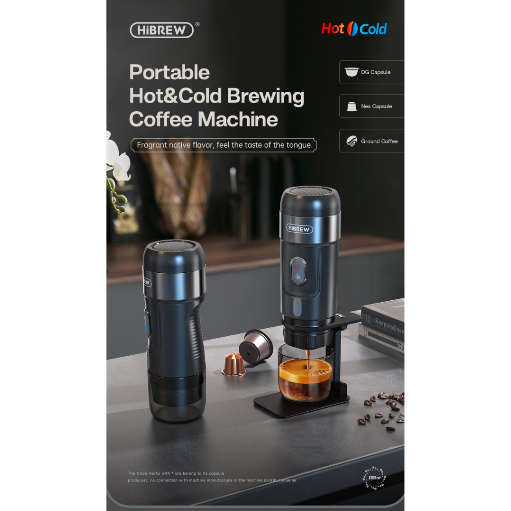 Mesin Espresso Portable HiBREW Nanopresso Capsule Electric Handheld Black