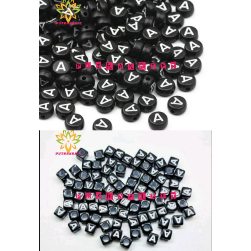100pcs Manik Manik Huruf A Kotak Hitam Mote Manik Huruf Kotak Dadu