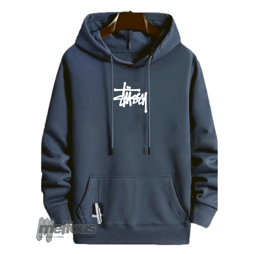 Melfous Sweater Hoodie Stussy Denim Keren Simple Terbaru Terlaris Original Brand Distro Lokal Size M