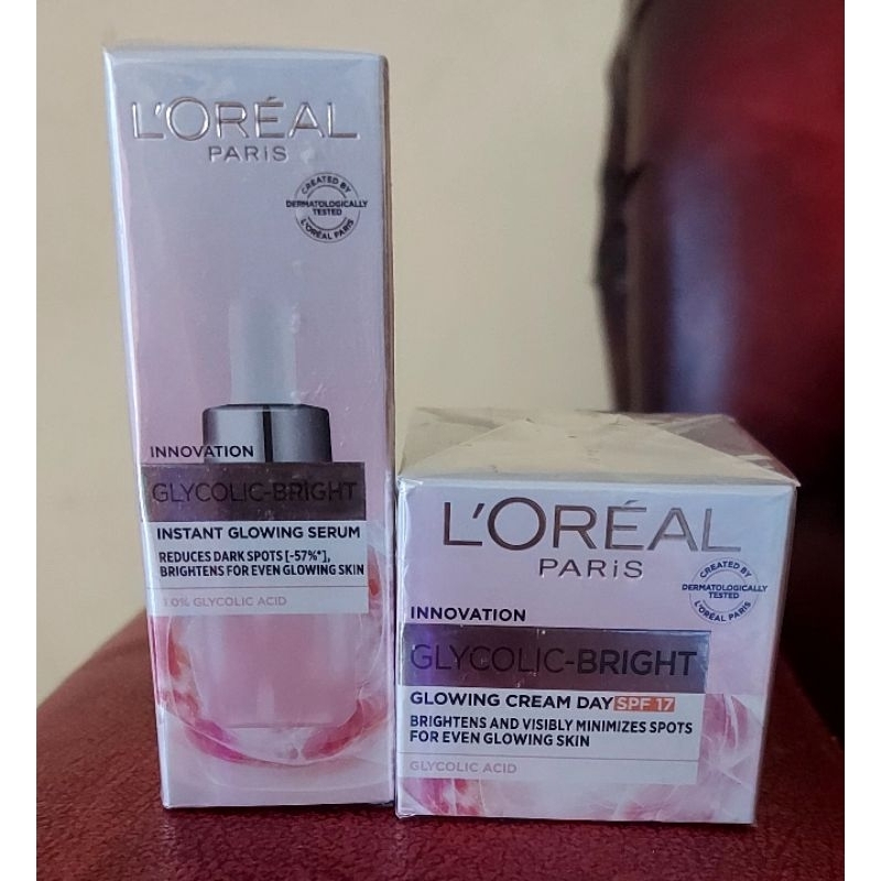 Paket LOreal Paris Glycolic Acid Bright Serum 15ml + Cream 15ml
