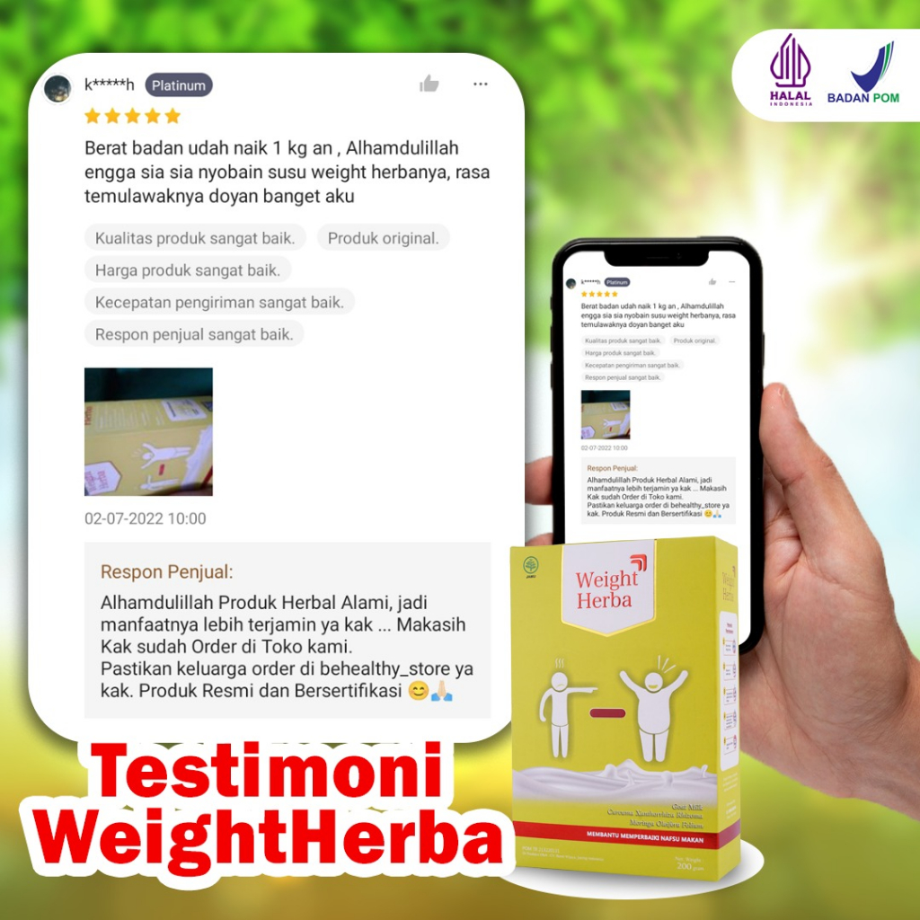 Weight Herba - Susu Penambah Nafsu Makan &amp; Berat Badan Penurun Kadar Gula Darah Naikkan BB Menambah Protein Tubuh Isi 200gr