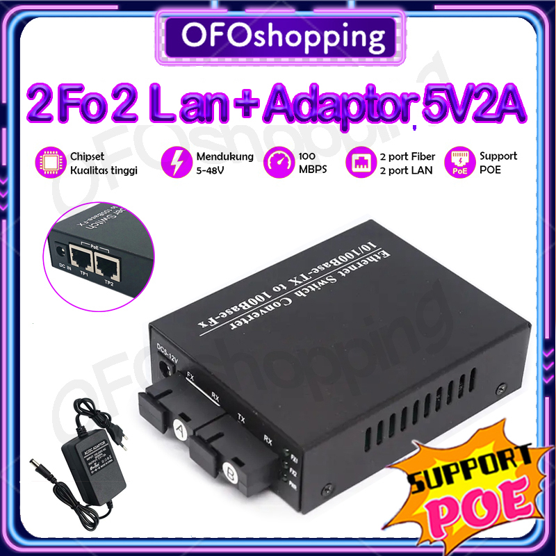 [POE] Htb 2 Fo 2 Lan Media Converter POE 2F2E Adaptor 5V2A 100 Mpbs Fiber Optik Ethernet Switch Htb 