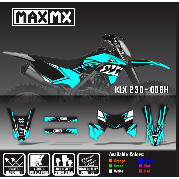 Decal Sticker Striping KLX 230 motif sharh biru hitam