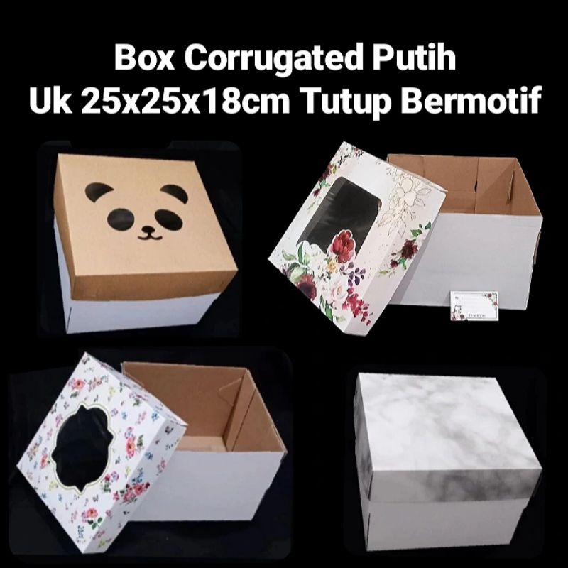 

Box Corrugated Putih 25x25x18cm Tutup Bermotif