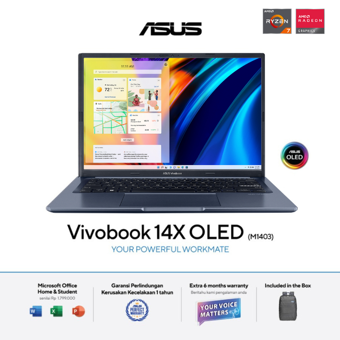 Asus Vivobook 14X OLED M1403QA-OLEDS751 Ryzen 7 5800H 16GB SSD 512GB 14' W11+OHS