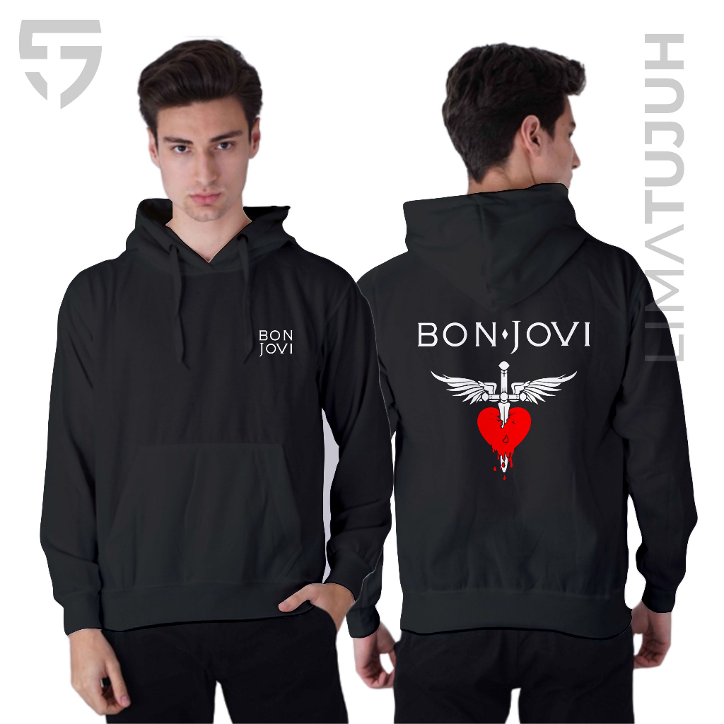 jaket Hoodie Bon Jovi Logo Bahan Premium