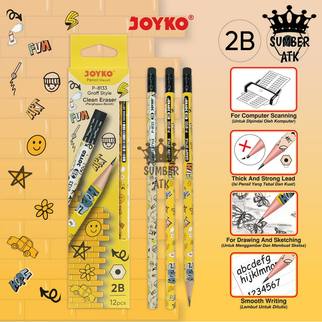 

Pencil Pensil Joyko P-8133 2B 1 Box 12 Pcs Graff Style