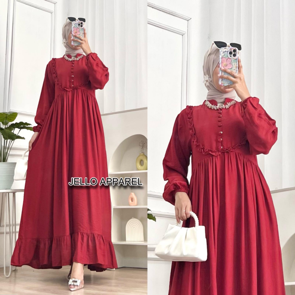 GAMIS MARIYYA BAHAN POLO LINEN by JONA (JELLO VERSI PREMIUM) PAKAIAN WANITA MUSLIM DRESS DEWASA