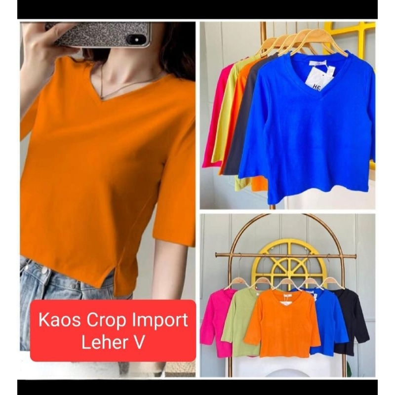 Kaos Crop Top Leher V kaos korea kaos premium kaos lucu kaos wanita crop top kekinian