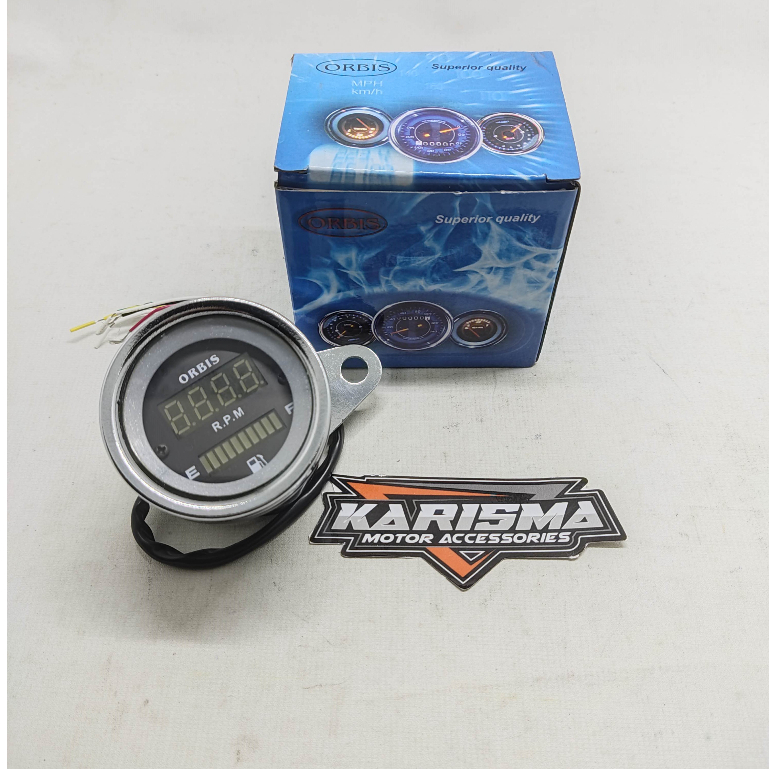 RPM+AMPER BENSIN DIGITAL SPEEDO METER BULAT CHROME KOMBINASI RPM AMPER BENSIN ORBIS