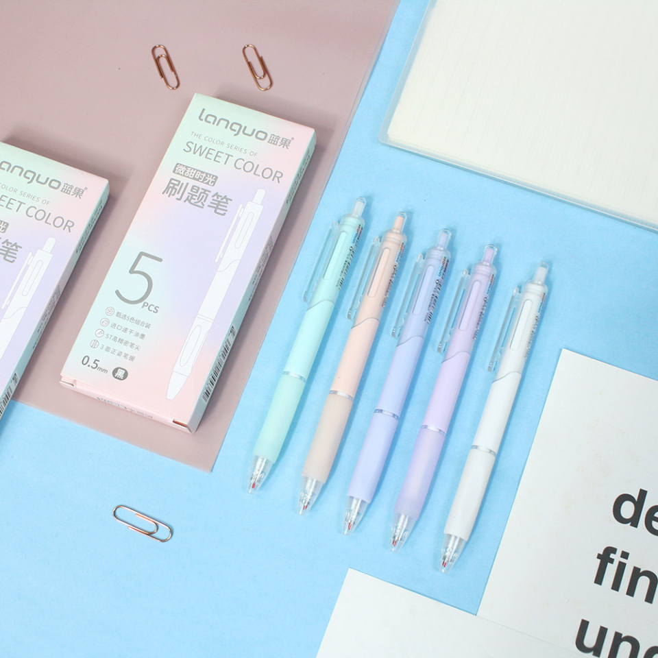 

5 Pcs Sweet Color Series Gel Ink Pen Set 5 Pcs - Pen Cetit Pastel Tinta Hitam - Gelpen Pastel isi 5 Pcs