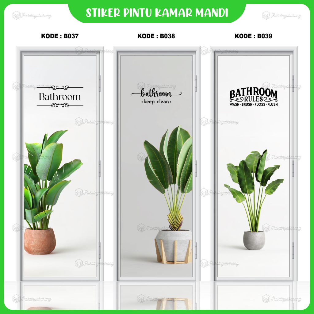 Stiker Sticker Pintu Kamar mandi Toilet Motif Daun Estetik Anti Air