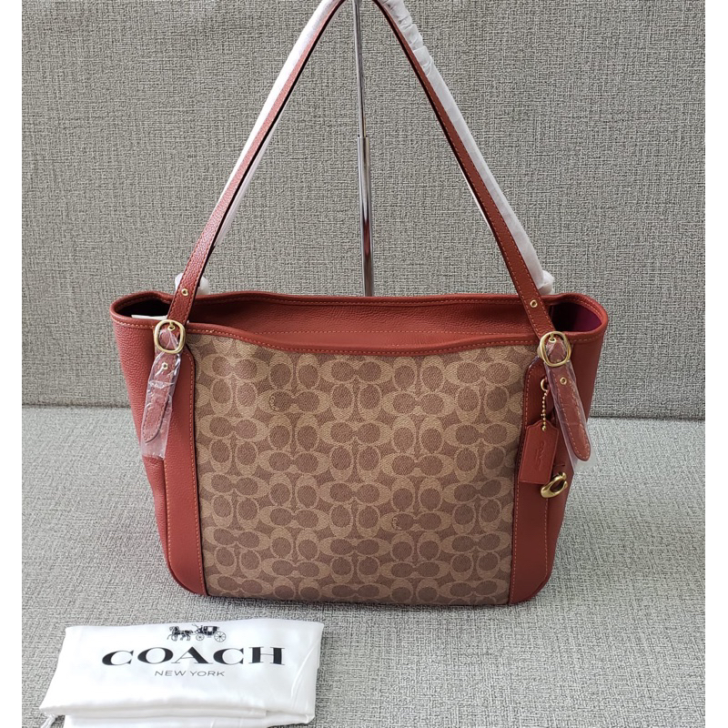 Coach Alana Tote In Signature Canvas Bag Tan Rust
