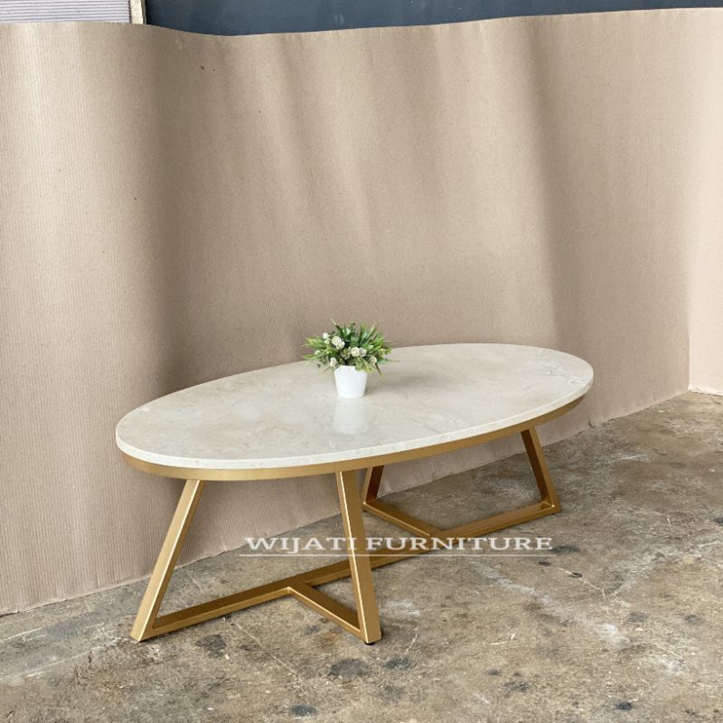 Meja Tamu Marmer Asli Coffe Table Marmer Oval