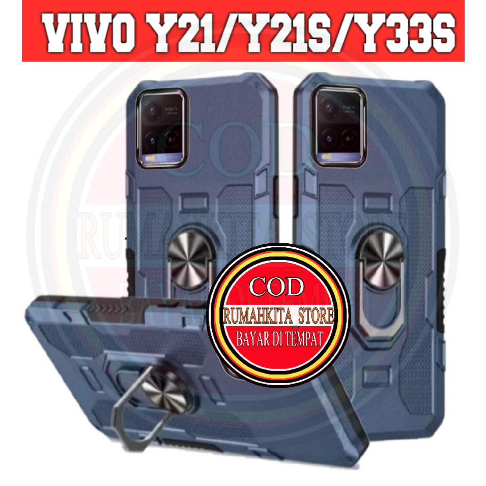 Case VIVO Y21 / Y21S / Y33S Case Robot Hit EYE Ring Standing Hard Case Carbon